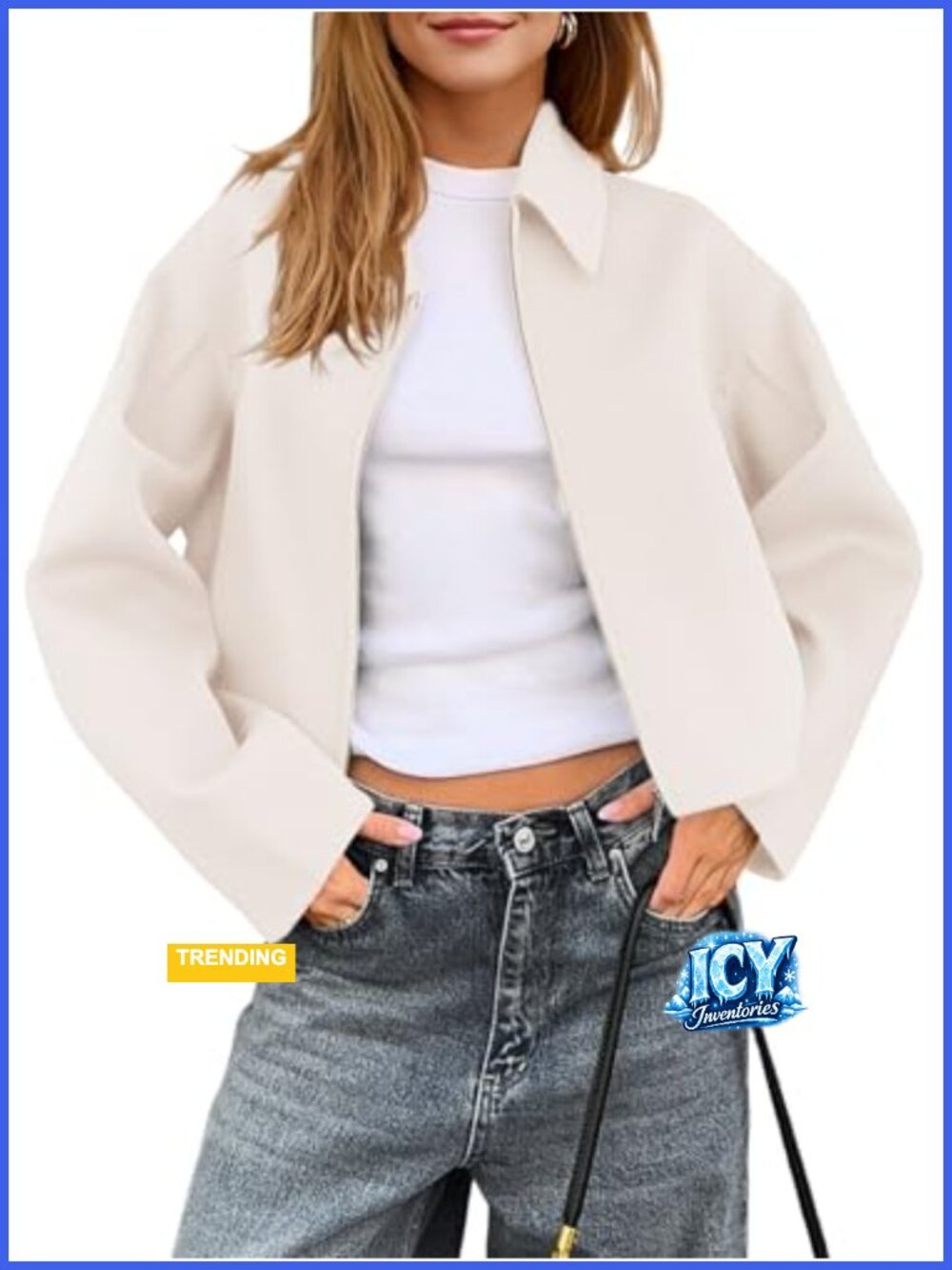 Womens Cropped Pea Coat Zip Up Wool Blend Bomber Jacket with Pockets Fall